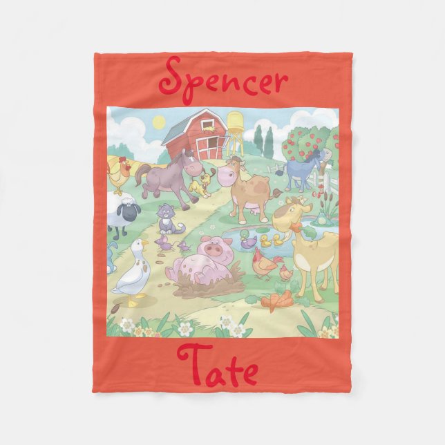Fleece Blanket/Personalised Cartoon Farm Animals Blanket (Front)