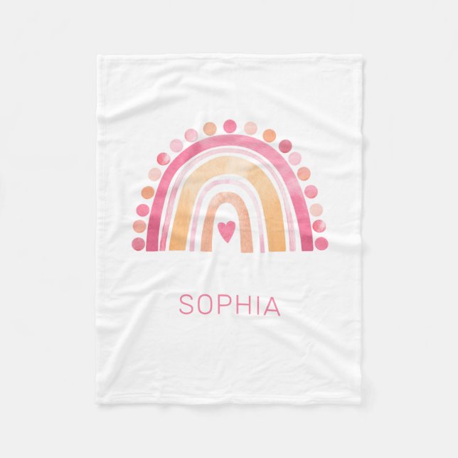 Fleece blanket Rainbow, pink boho watercolor (Front)