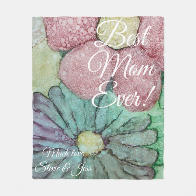 Fleece Blanket "Red & Greenish Flower" Personalise (Front)