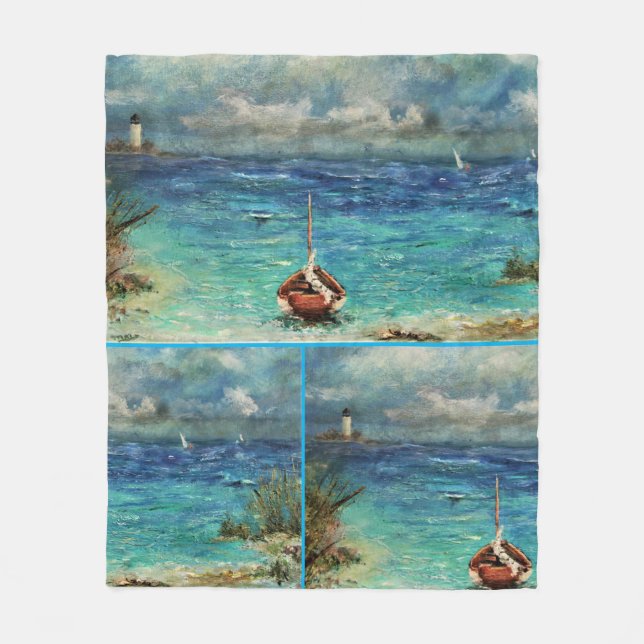 Fleece Blanket Sailboats Stormy Seas ANNSLEE (Front)