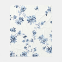 Fleece blanket with blue floral print