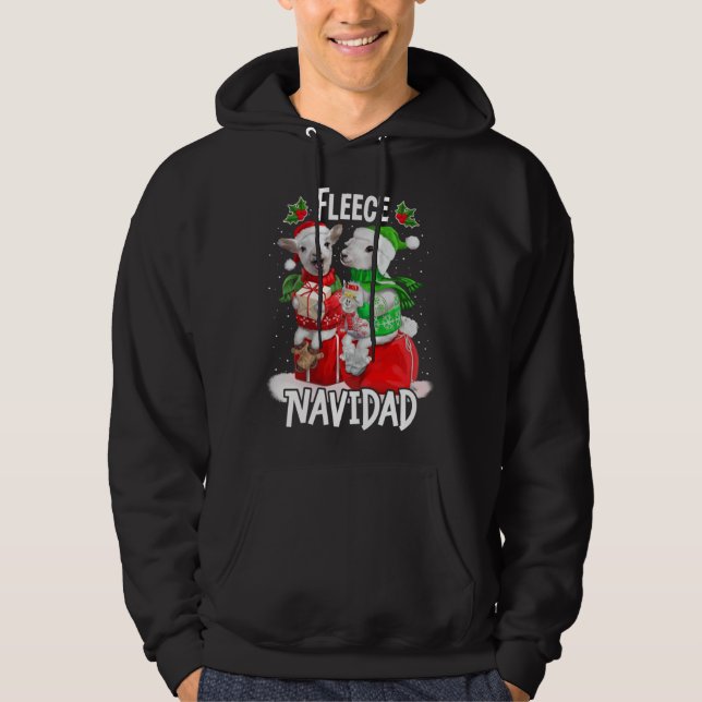 Fleece Feliz Navidad  Cute Sheep Christmas Hoodie (Front)