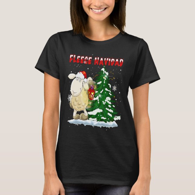 Fleece Feliz Navidad  Cute-Sheep Christmas T-Shirt (Front)