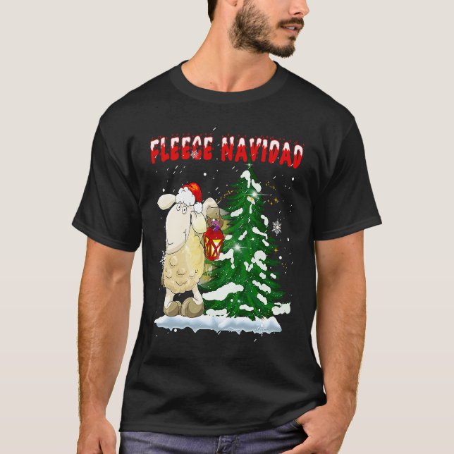 Fleece Feliz Navidad  Cute-Sheep Christmas T-Shirt (Front)