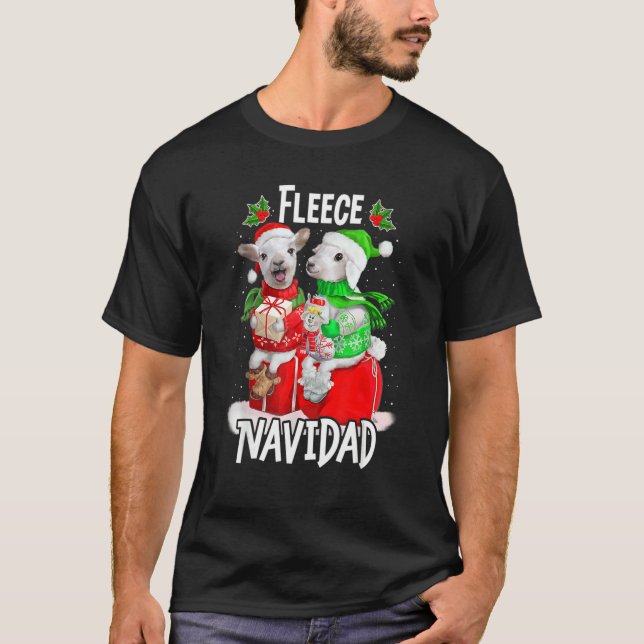 Fleece Feliz Navidad Cute Sheep Christmas T-Shirt (Front)