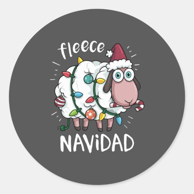 Fleece Feliz Navidad Funny Cute Sheep Christmas Classic Round Sticker (Front)