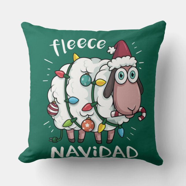 Fleece Feliz Navidad Funny Cute Sheep Christmas Cushion (Front)