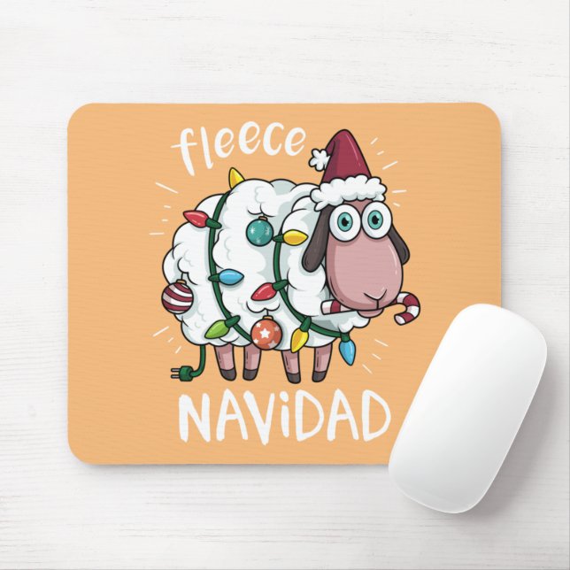Fleece Feliz Navidad Funny Cute Sheep Christmas Mouse Mat (With Mouse)