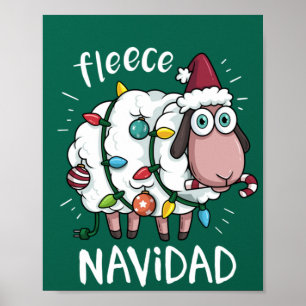 Fleece Feliz Navidad Funny Cute Sheep Christmas Poster