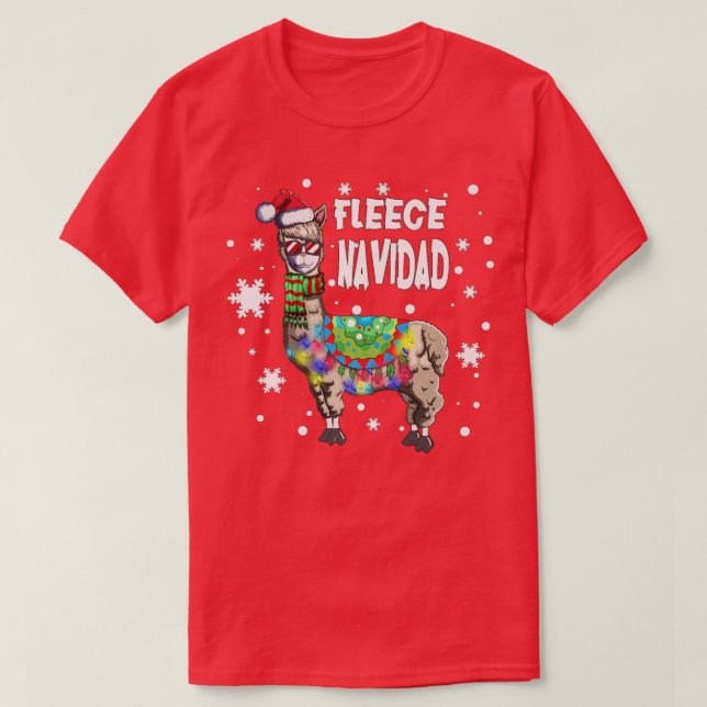 Fleece Feliz Navidad Llama Xmas String Lights Llam T-Shirt (Design Front)