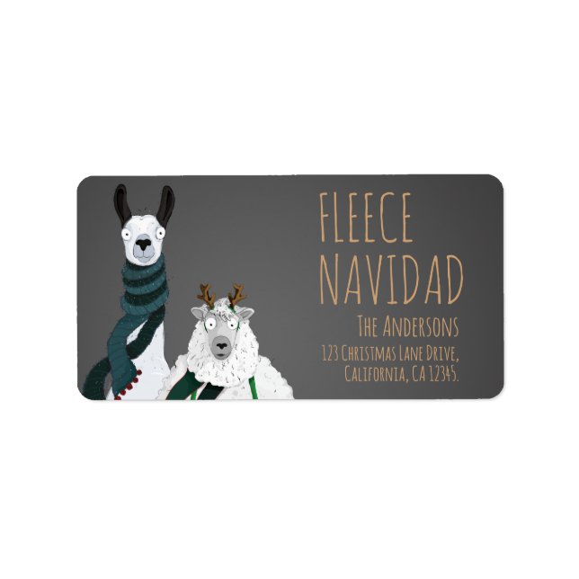 Fleece Navidad Chic Funny Quirky Llama & Sheep Pun Label (Front)