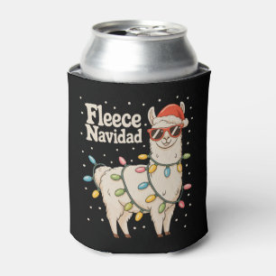 Fleece Navidad Christmas Llama Xmas Lights Can Cooler