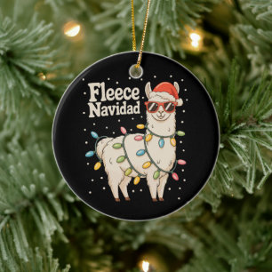Fleece Navidad Christmas Llama Xmas Lights Ceramic Tree Decoration