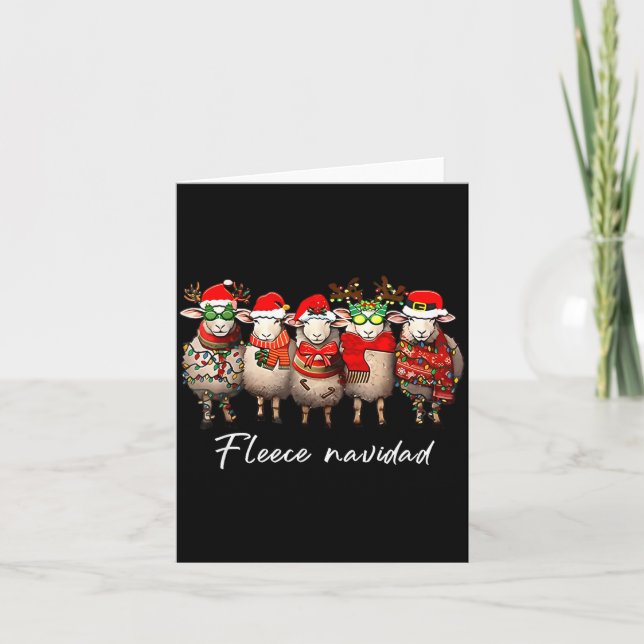 Fleece Navidad Christmas Spanish Sheep Santa Sheep Card (Front)