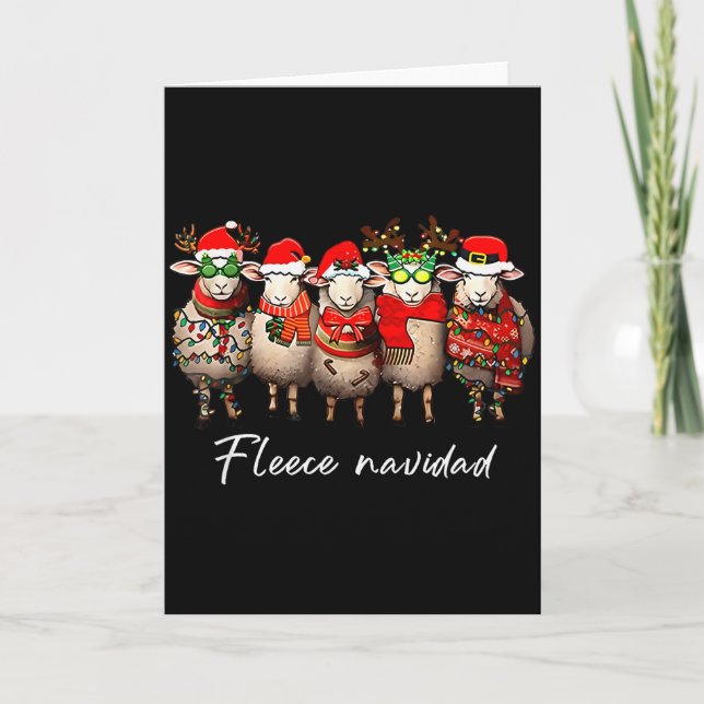 Fleece Navidad Christmas Spanish Sheep Santa Sheep Card (Front)