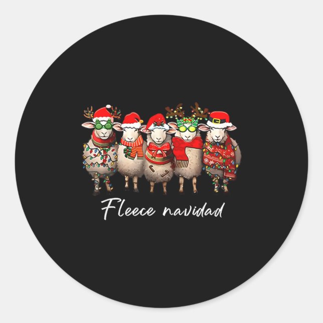 Fleece Navidad Christmas Spanish Sheep Santa Sheep Classic Round Sticker (Front)