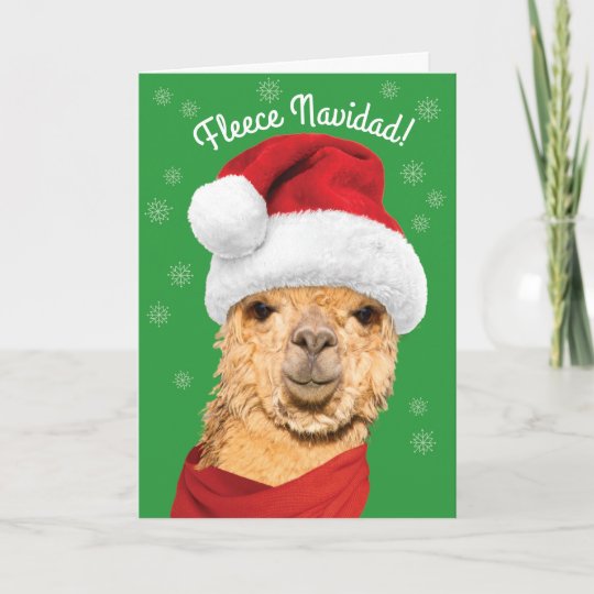 Fleece Navidad Cute Alpaca in Santa Hat Christmas Holiday Card | Zazzle