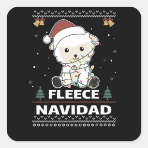 Fleece Navidad - Cute Christmas Sheep Funny Pun Square Sticker