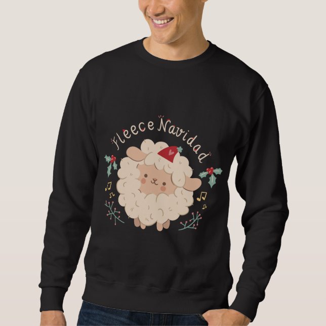 Fleece Navidad, Cute Christmas Sheep Sweatshirt (Front)