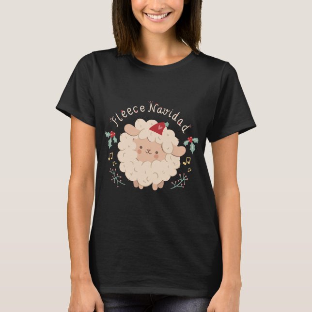 Fleece Navidad, Cute Christmas Sheep T-Shirt (Front)