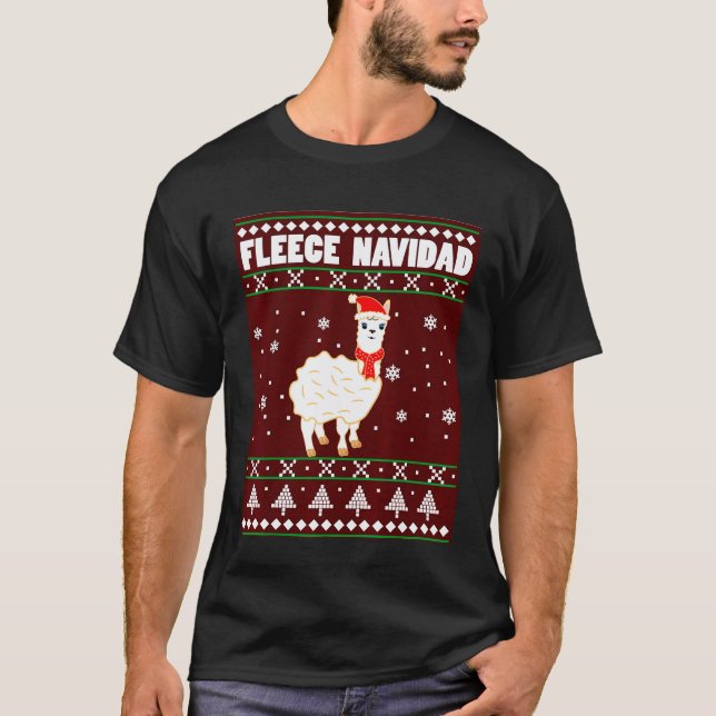 Fleece Navidad Feliz Llama Ugly Christmas Sweater  (Front)