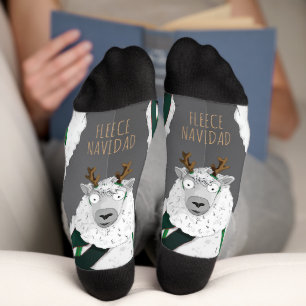 “Fleece Navidad” Festive Funny Sheep Pun Grey  Socks