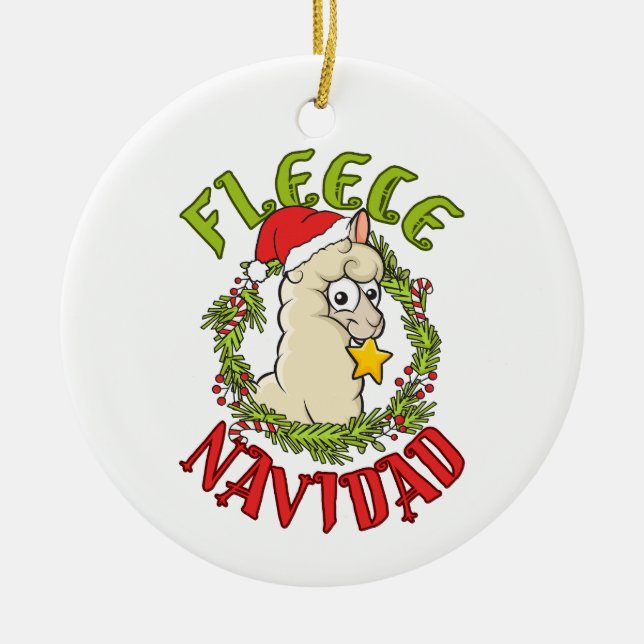 Fleece Navidad Funny Alpaca Christmas Ceramic Tree Decoration (Front)