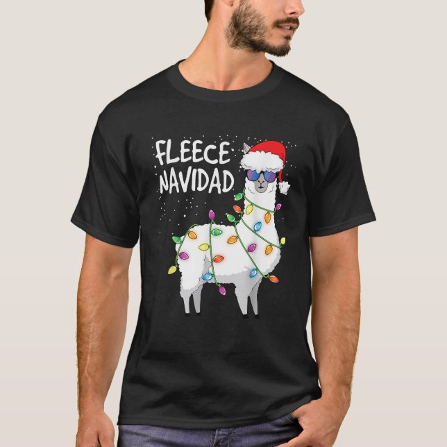 Fleece Navidad Funny Christmas Navidad Llama  T-Shirt (Front)