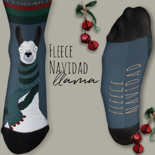 “Fleece Navidad” Funny Festive Blue Grey Llama Pun Socks