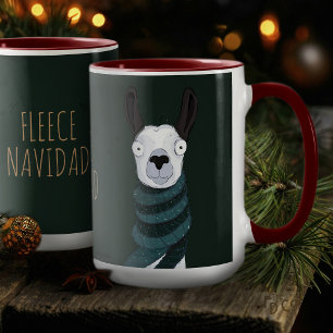 'Fleece Navidad' Funny Festive Llama Cartoon Green Mug