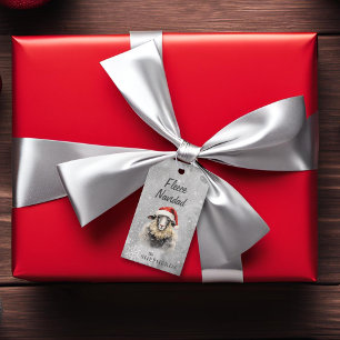 Fleece Navidad Grey Sheep Christmas Gift Tag