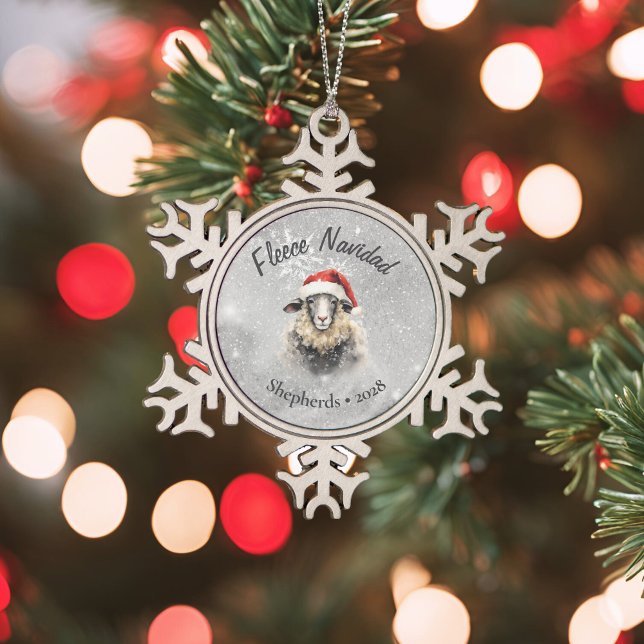 Fleece Navidad Grey Sheep Snowflake Ornament (Creator Uploaded)