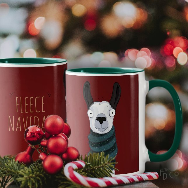 'Fleece Navidad' Llama Cartoon Funny Festive Red  Mug (Creator Uploaded)