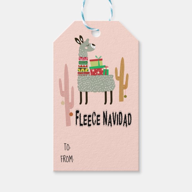 Fleece Navidad Llama Christmas Gift Tags (Front)