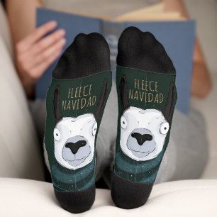  “Fleece Navidad” Llama Festive Stripes on Green  Socks