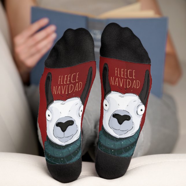 “Fleece Navidad” Llama Festive Stripes on Red Socks (Bottom)