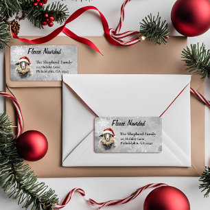 Fleece Navidad Santa Sheep Christmas Address Label