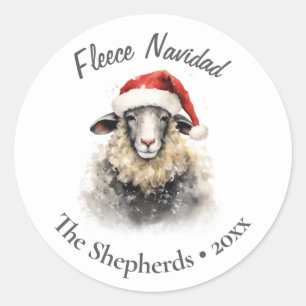 Fleece Navidad Sheep Christmas Classic Round Sticker