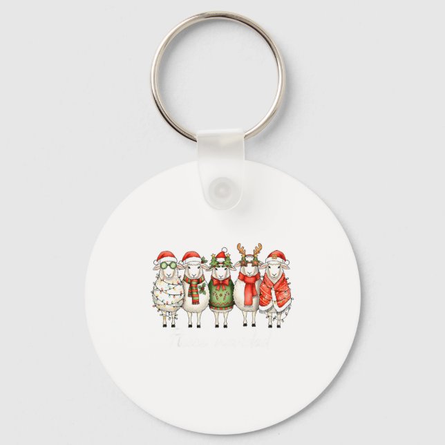 Fleece Navidad Sheep Christmas Lights Dinner Famil Key Ring (Front)