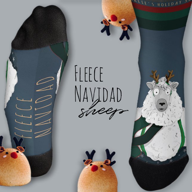“Fleece Navidad” Sheep Funny Fun Festive Blue Grey Socks (Creator Uploaded)