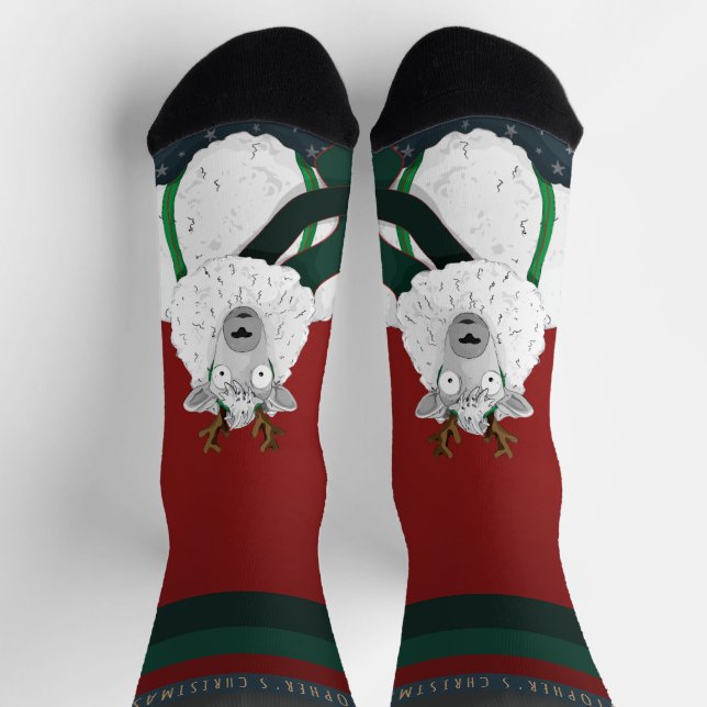 “Fleece Navidad” Sheep Funny Fun Festive Red  Socks (Top)