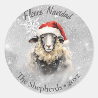 Fleece Navidad Sheep Snowy Christmas  Classic Round Sticker
