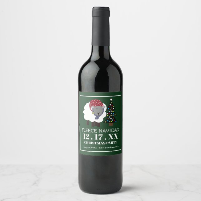 Fleece Navidad, Spanish Style Christmas Wine Label (Front)