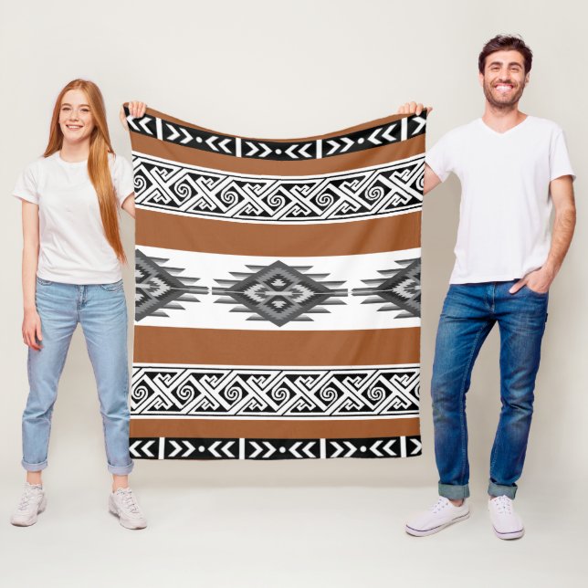Fleece Throw Blanket with Aztec Pattern in Gold (In Situ)