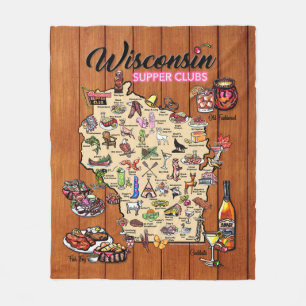 Fleece Throw - Wisconsin Supper Club Map  Blanket