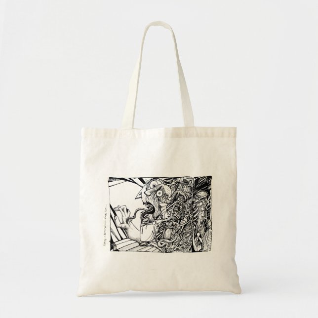 Fleeing in terror from an empty room...   tote bag (Front)
