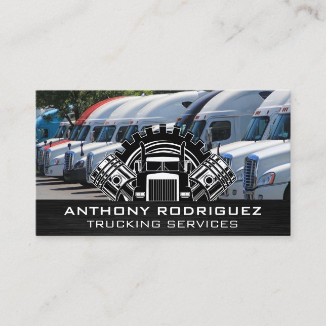 Fleet of Semi Trucks | Transport Logo Business Card (Front)