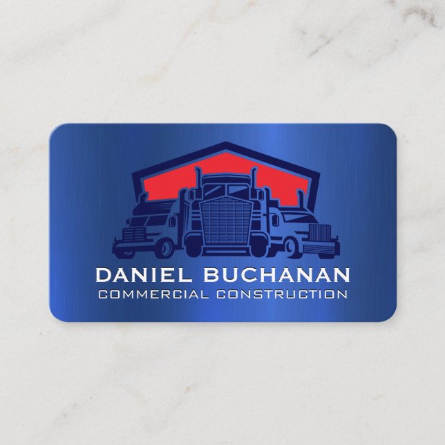 Fleet of Trucks | Blue Metallic Texture Business Card (Front)