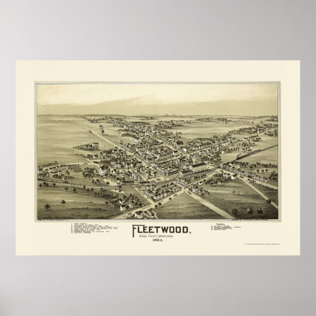 Fleetwood, PA Panoramic Map - 1893 Poster (Front)