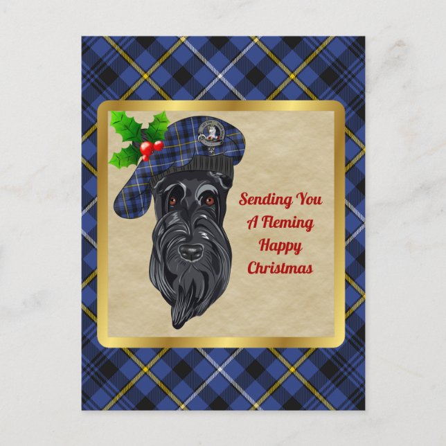 Fleming Clan Badge & Tartan Christmas Postcard (Front)